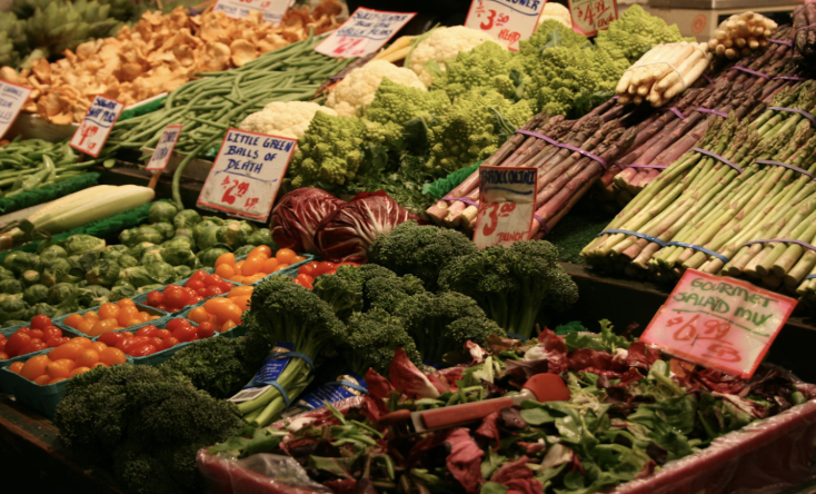Fresh produce at a Farmers Market taken by Juan Ellual, Unsplash. 